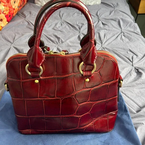 Dooney & Bourke Burgundy Croc-Embossed Satchel - Picture 4 of 13